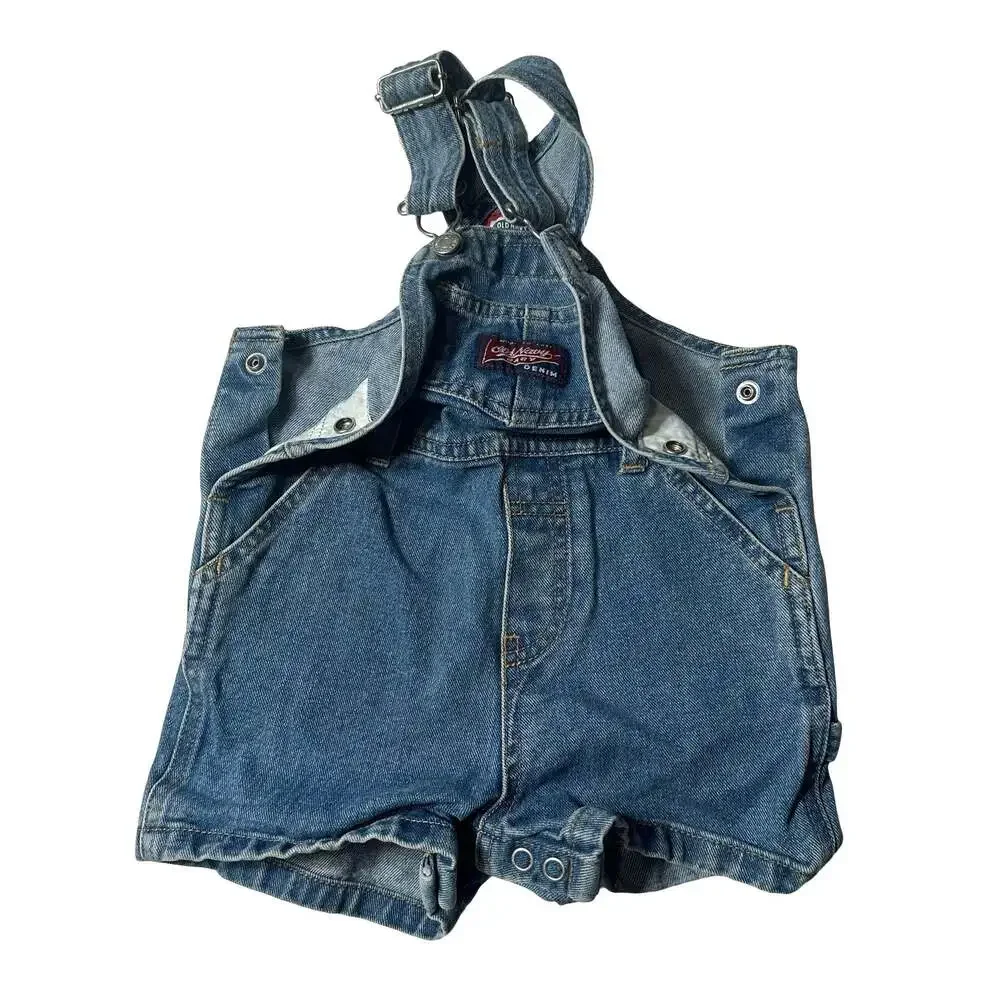 Vintage Old Navy Baby Denim Shortalls Overalls 6-12 Months Blue Bib Shorts